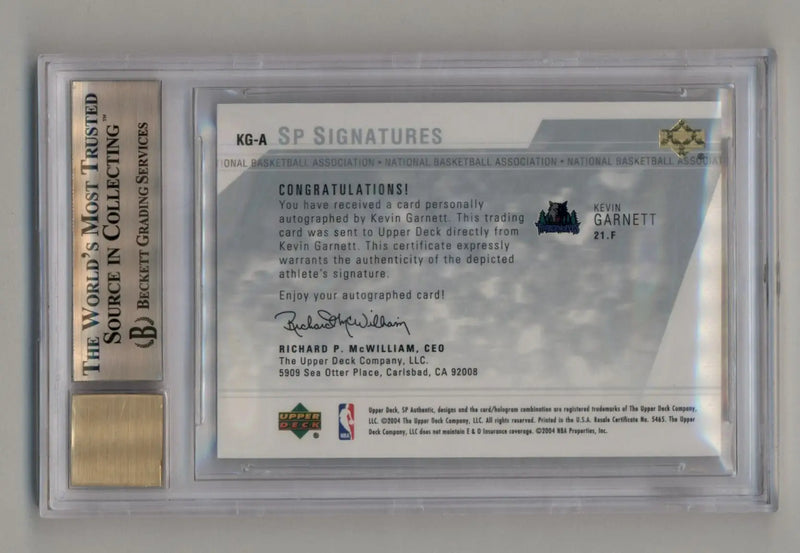 Graded Kevin Garnett autographed trading card with authentic signatures and BGS 9.5 Gem Mint