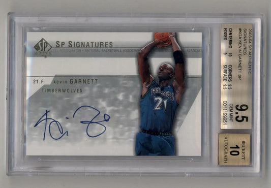 Graded Kevin Garnett autographed basketball card with authentic signatures Kevin Garnett SP BGS 9.5