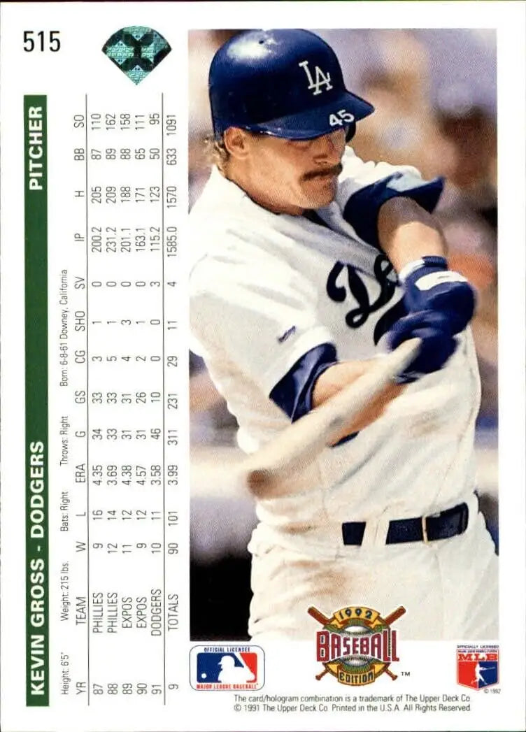 Kevin Gross 1992 Upper Deck MLB #515 Baseball Card Los Angeles Dodgers - Baseball Card Single