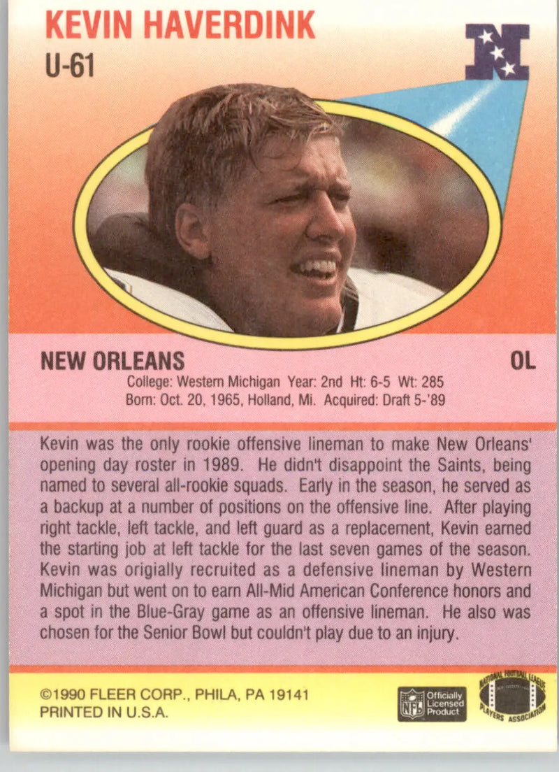 Kevin Haverdink - 1990 Fleer Update - #U-61 - Football
