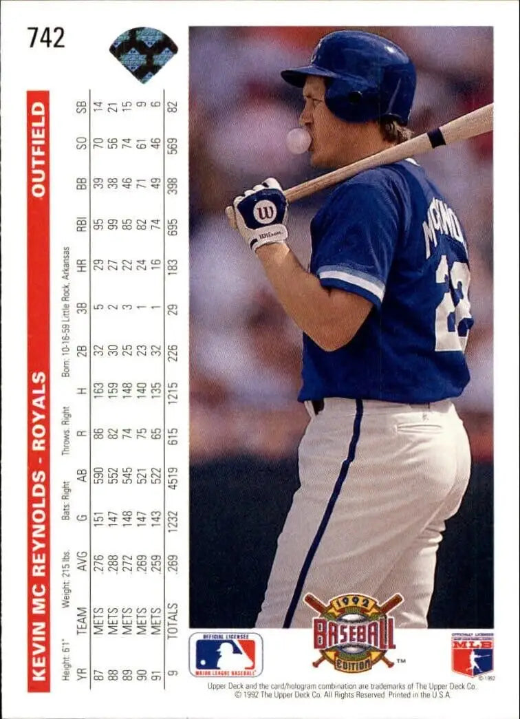 Kevin McReynolds 1992 Upper Deck MLB #742 Baseball Card Kansas City Royals