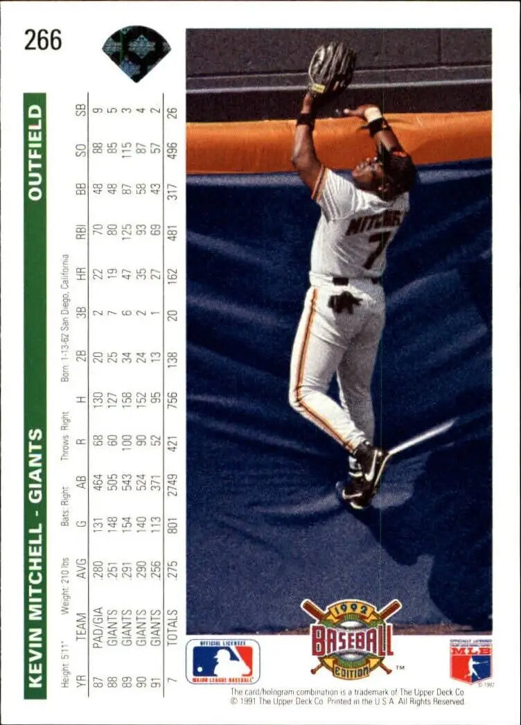Kevin Mitchell 1992 Upper Deck MLB #266 Baseball Card San Francisco Giants - Baseball Card Single
