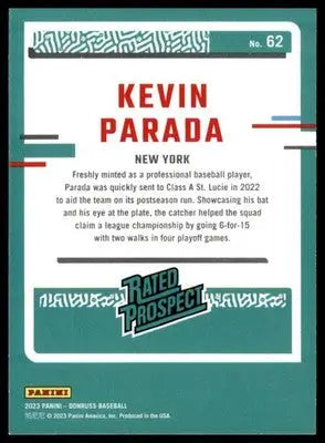 Kevin Parada 2023 Donruss Holo Orange #62 New York Mets - Baseball Card Single