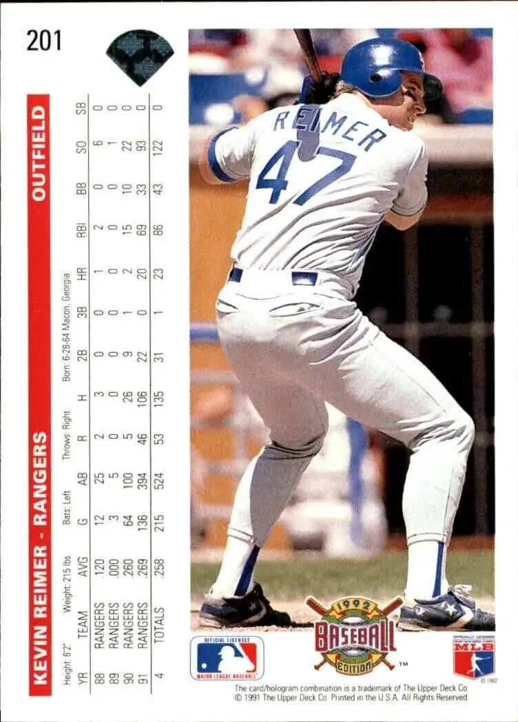 Kevin Reimer 1992 Upper Deck MLB #201 Baseball Card Texas Rangers - Baseball Card Single