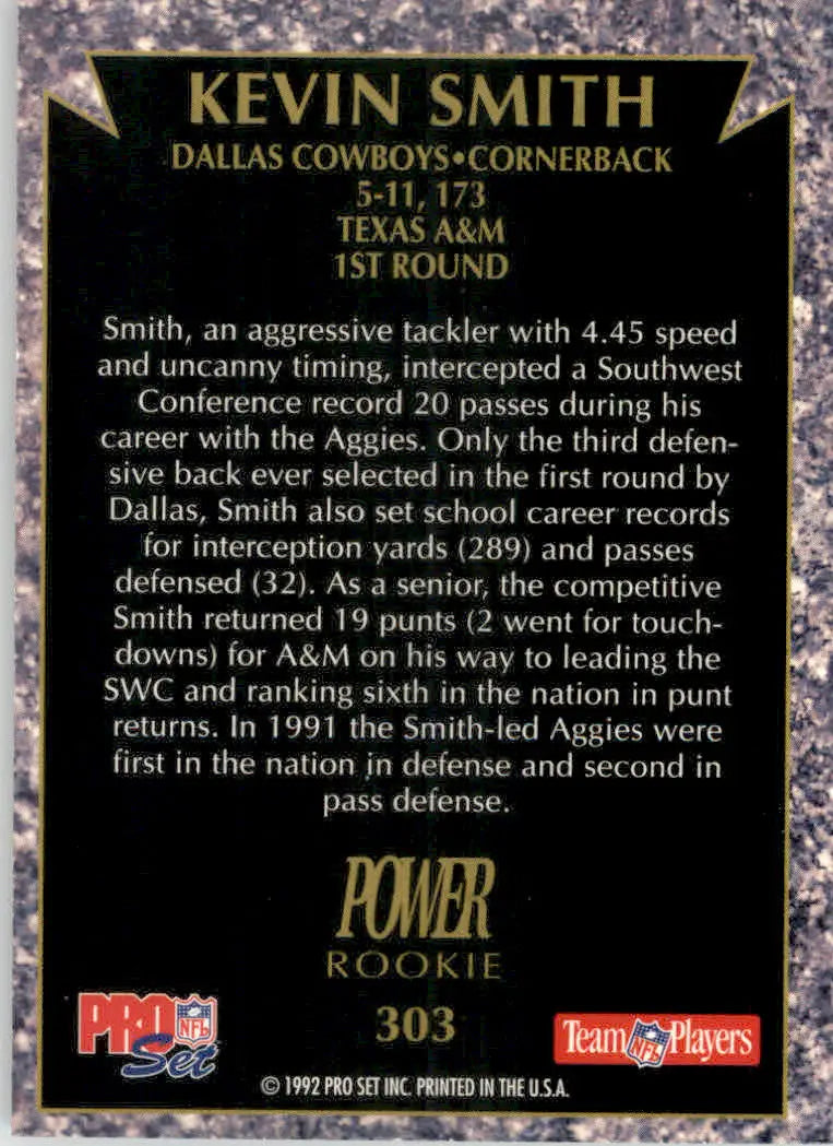 Kevin Smith - 1992 Pro Set Power - #303 - RC Football - Football Card Single