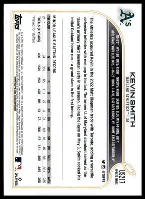 Kevin Smith Rookie 2022 Topps Update #US217 Oakland Athletics - Baseball Card Single