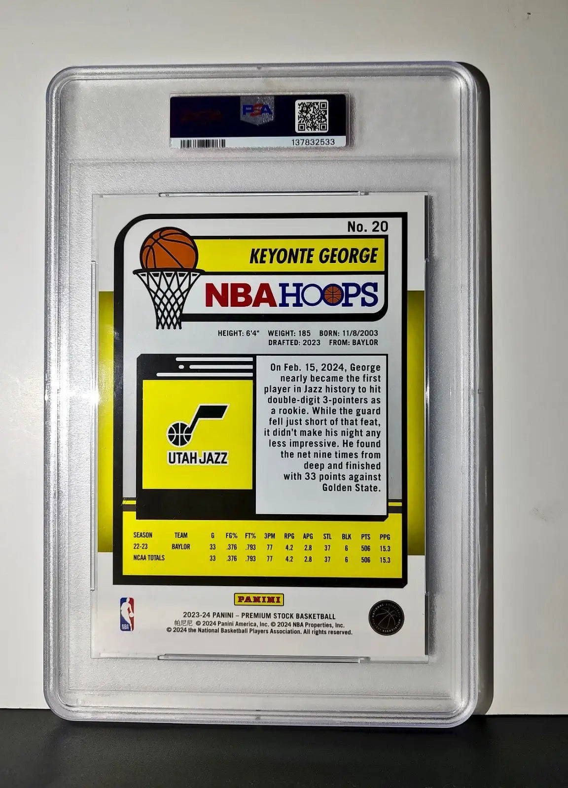 Keyonte George 2023 Panini Premium Stock NBA Hoops #20 Jumbo Rookie PSA 9 Mint - Basketball Card Single