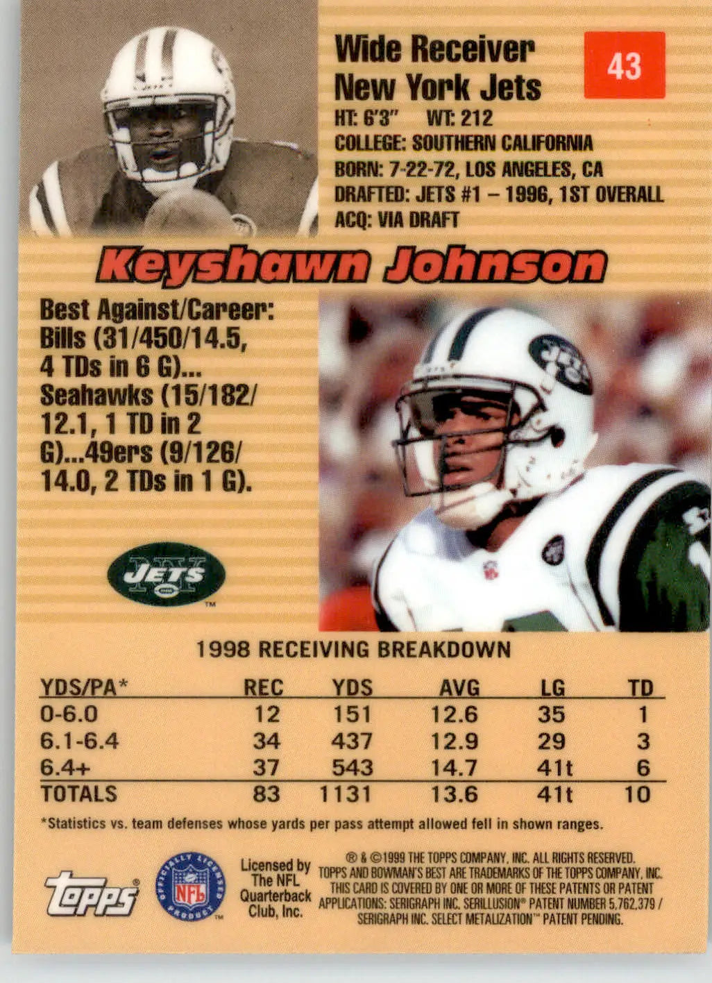 Keyshawn Johnson - 1999 Bowman’s Best - #43 - Football