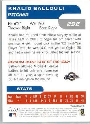 Khalid Ballouli - 2004 Bazooka - #292 - RC AUTO Baseball - Baseball Card Single