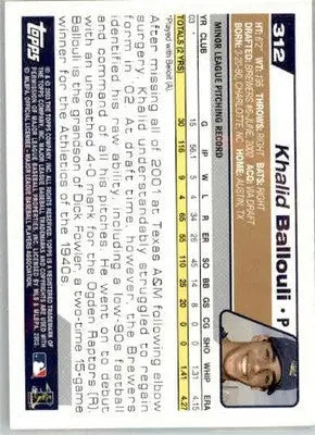 Khalid Ballouli - 2004 Topps - #312 - RC AUTO Baseball - Baseball Card Single