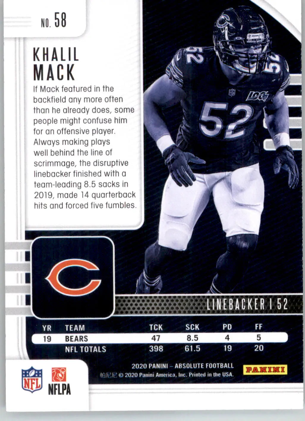 Khalil Mack - 2020 Panini Absolute - #58 - Red Football - Football Card Single