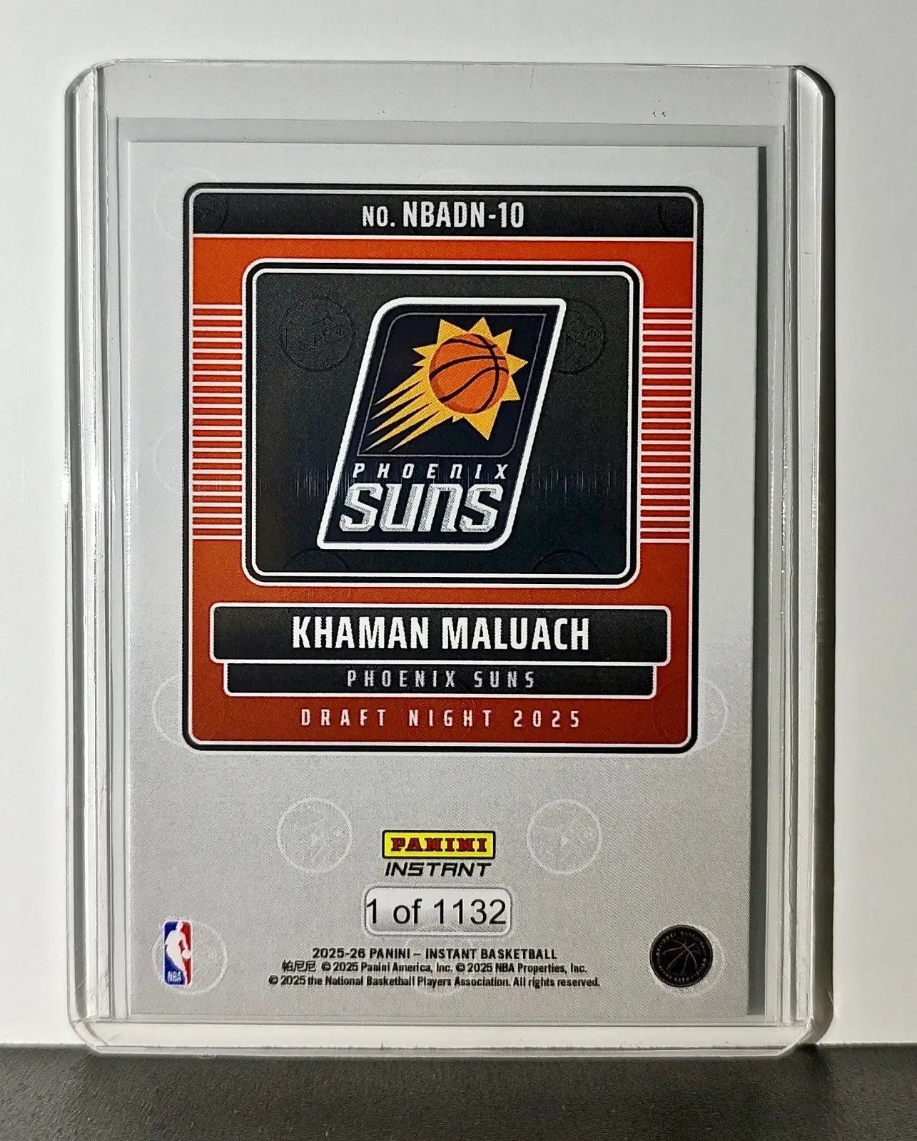 Khaman Maluach Rookie 2025-26 Panini NBA #10 Draft Night Card Phoenix Suns