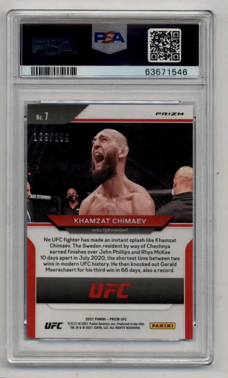 Khamzat Chimaev 2021 Prizm UFC Blue Prizm 129/199 PSA 9 Mint - UFC/MMA Card Single