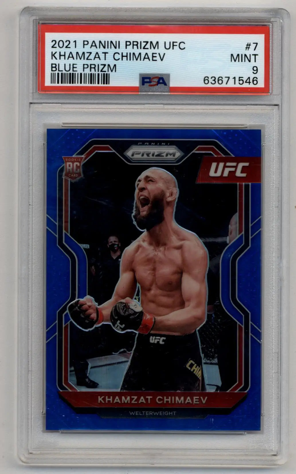 Khamzat Chimaev 2021 Prizm UFC Blue Prizm 129/199 PSA 9 Mint - UFC/MMA Card Single