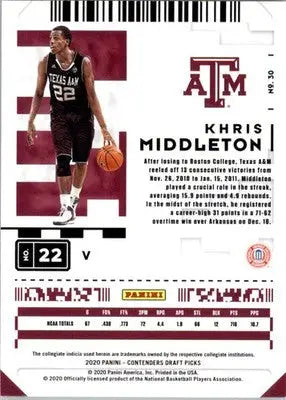 Khris Middleton - 2020 Panini Contenders Draft Picks - #30b - Campus Ticket - Basketball Card Single