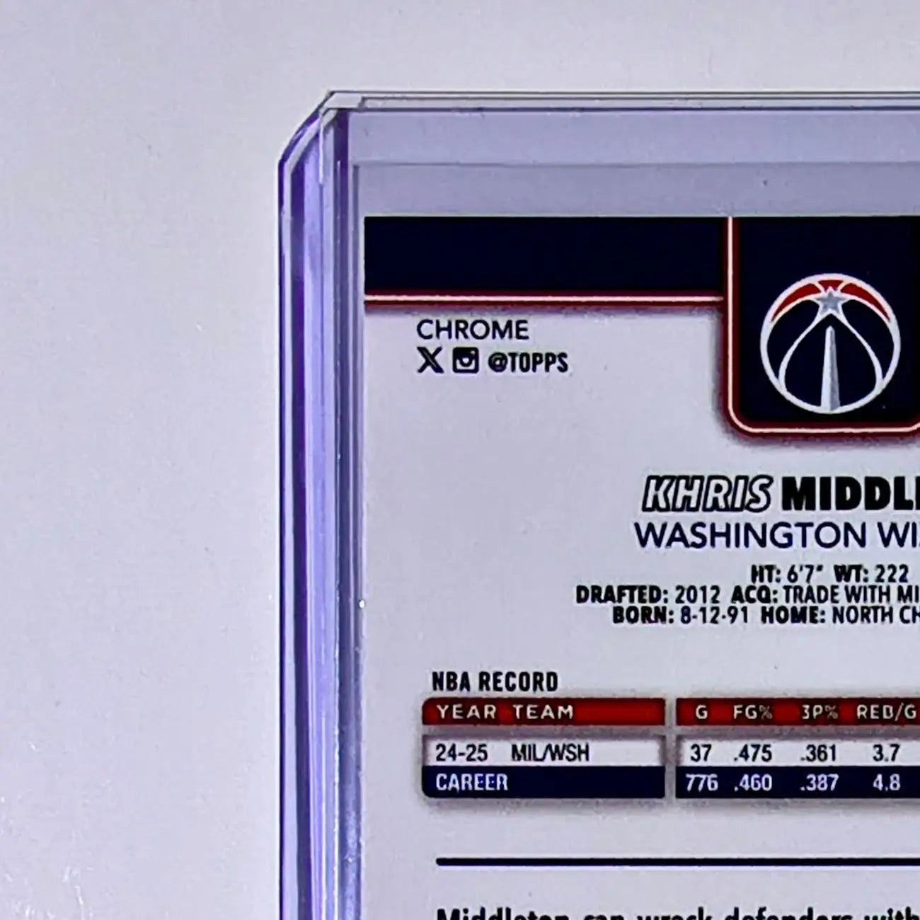Khris Middleton 2025-26 NBA Topps Chrome Update #101 Card Washington Wizards - Basketball Card Single