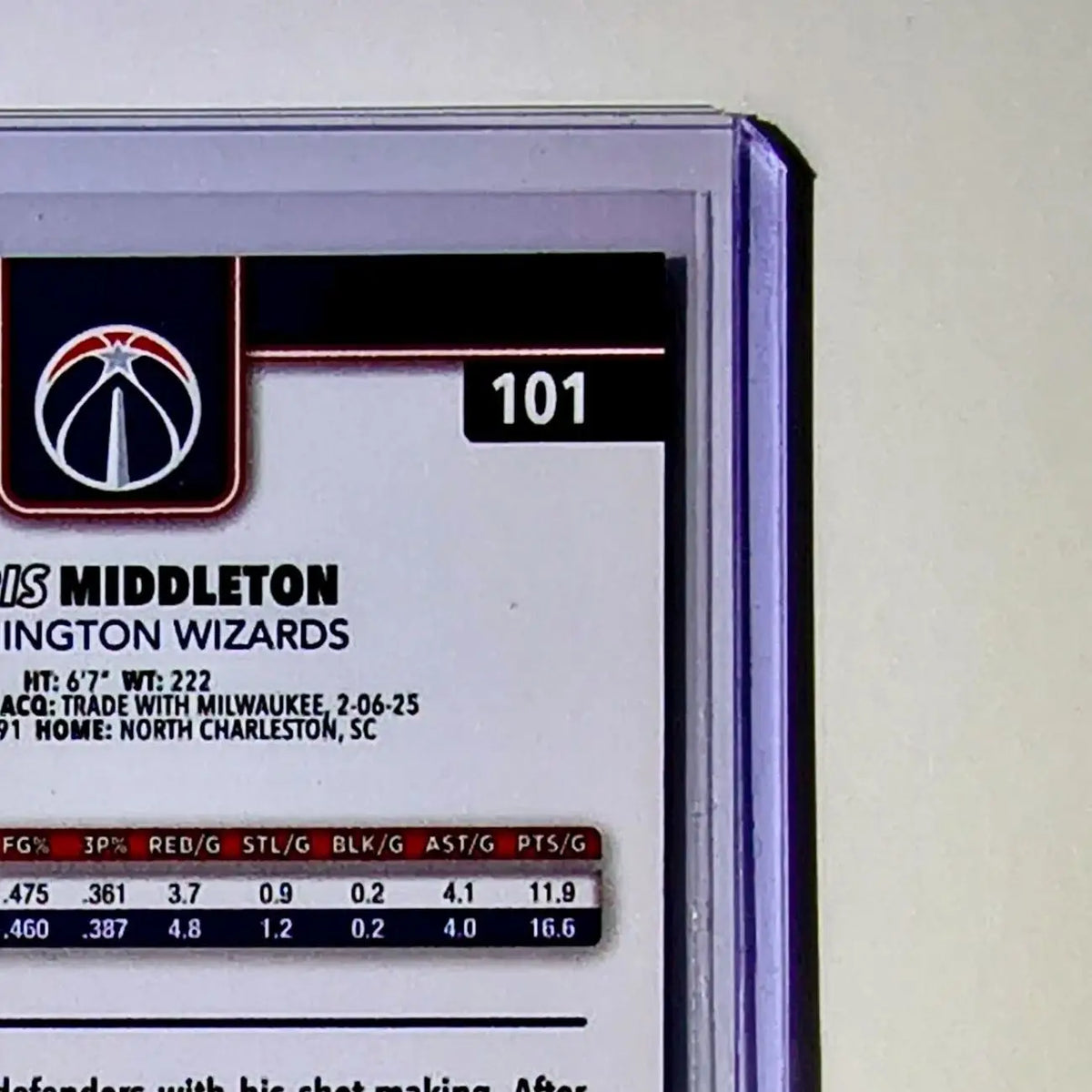 Khris Middleton 2025-26 NBA Topps Chrome Update #101 Card Washington Wizards - Basketball Card Single