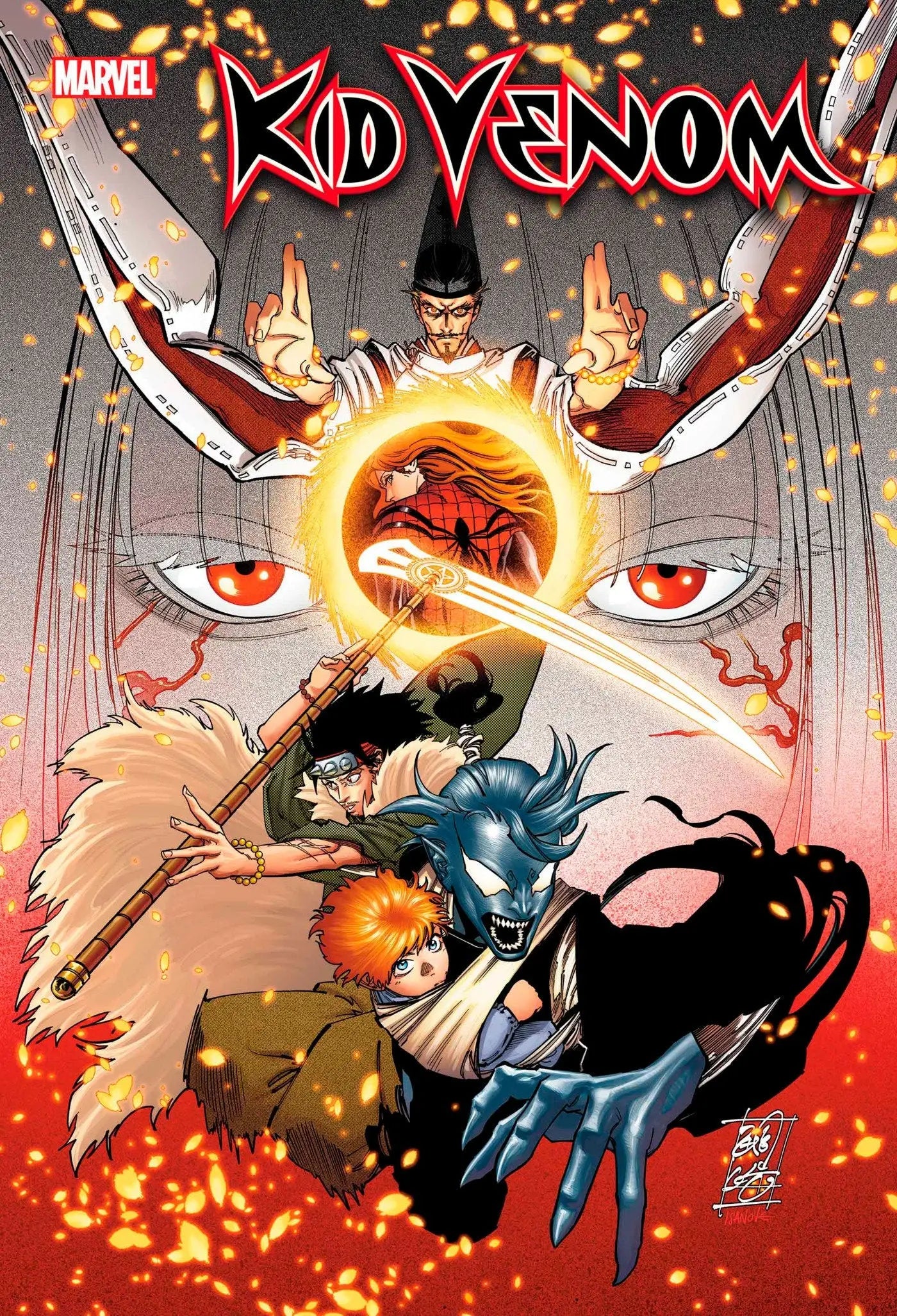 Comic book cover of Kid Venom #4 with action artwork and glowing eyes