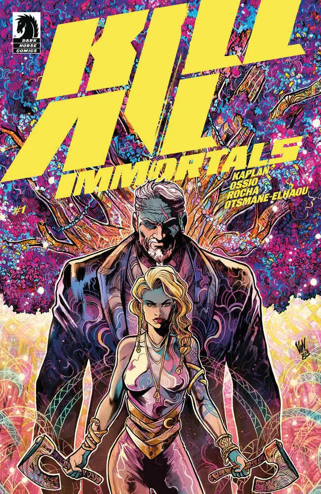 Comic book cover of Kill All Immortals #1 by Vincenzo Riccardi with rising star characters