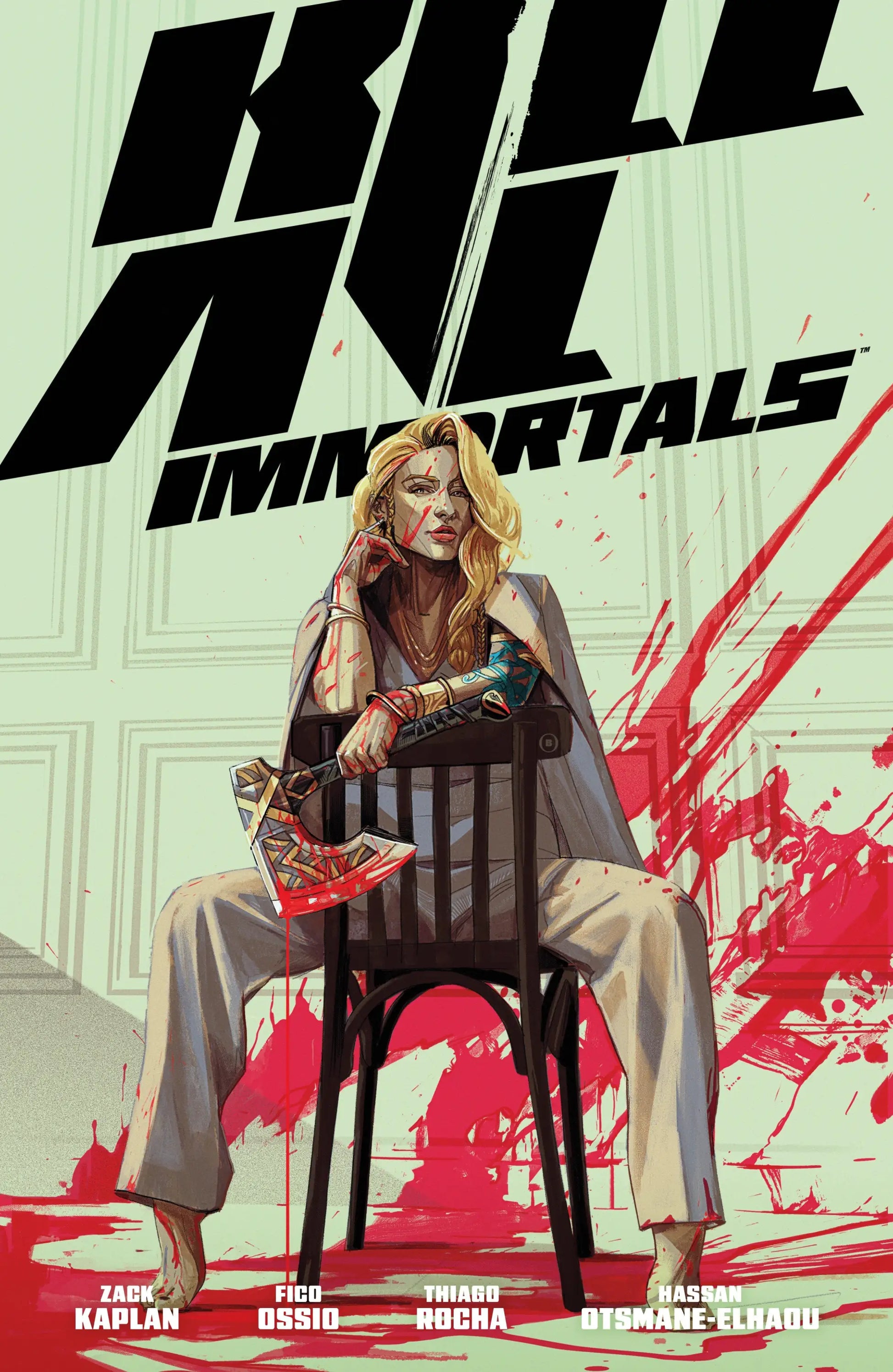 Comic book cover for Kill All Immortals displaying vibrant artwork and dynamic characters