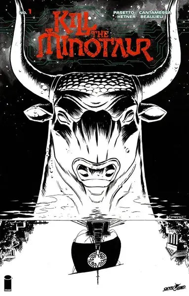 Menacing Minotaur head illustration for Kill The Minotaur #1 Ashcan Variant trading cards