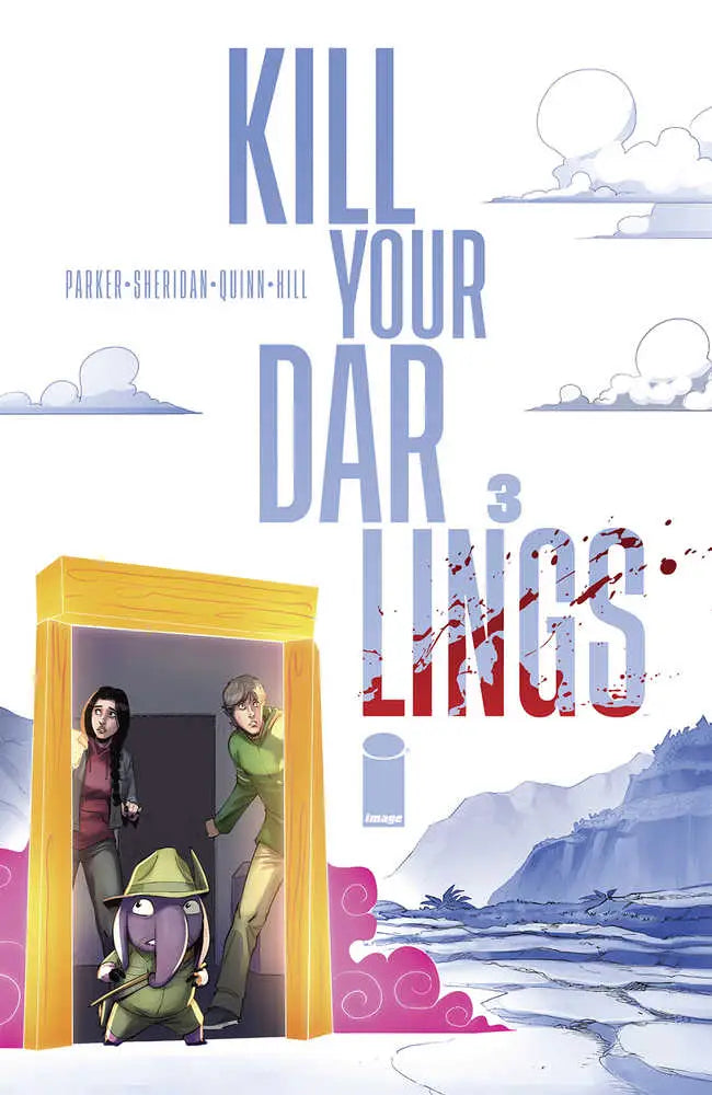 Comic book cover for Kill Your Darlings #3 with characters in doorway, ideal for trading cards