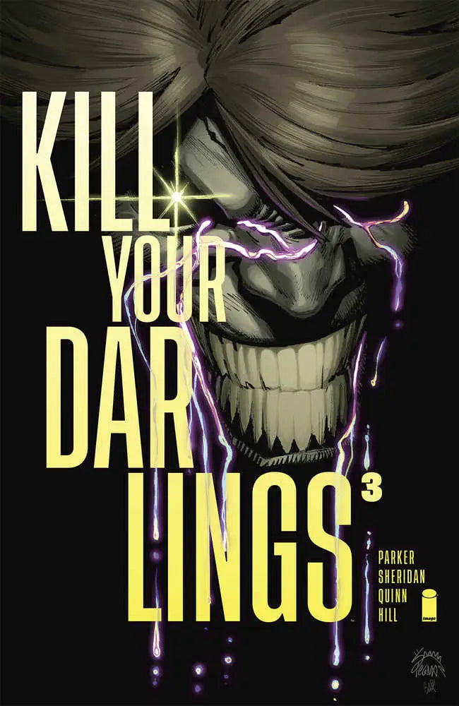 Comic book cover featuring a grinning skull with purple drips and bold text for Kill Your Darlings