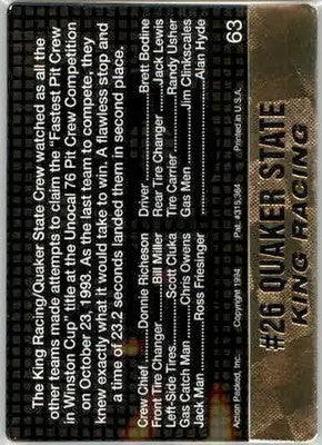 King Racing - 1994 Action Packed - #63 - Racing - Racing Card Single