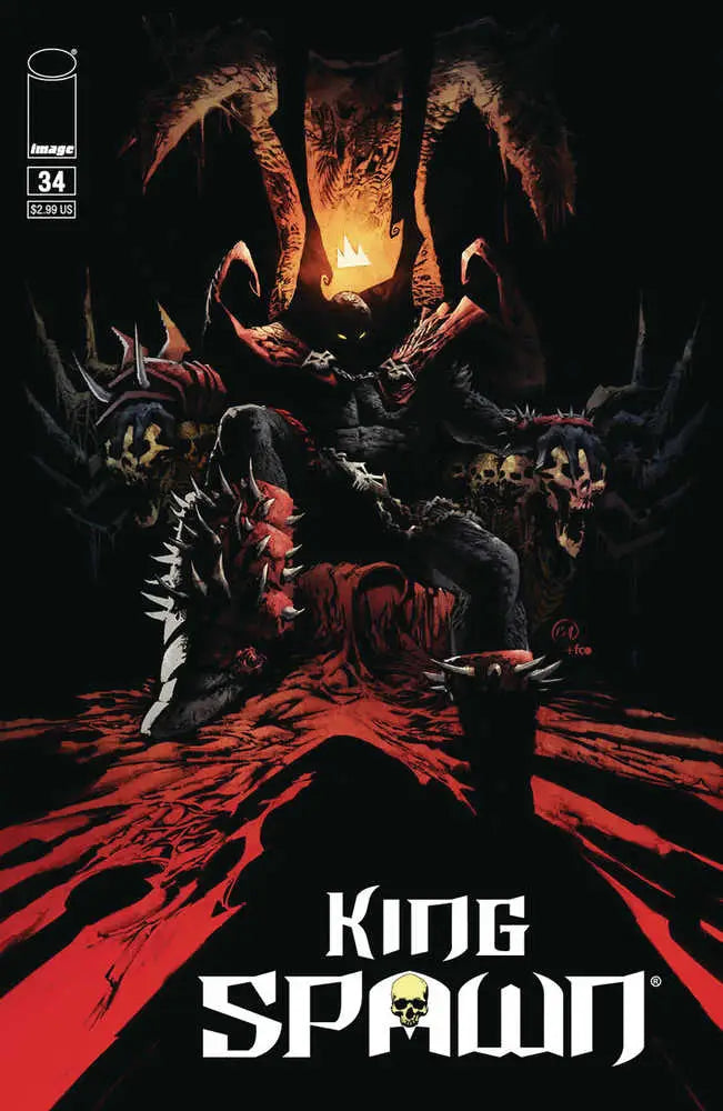 Dark figure in armor with glowing eyes in King Spawn #34 Cover A for trading cards