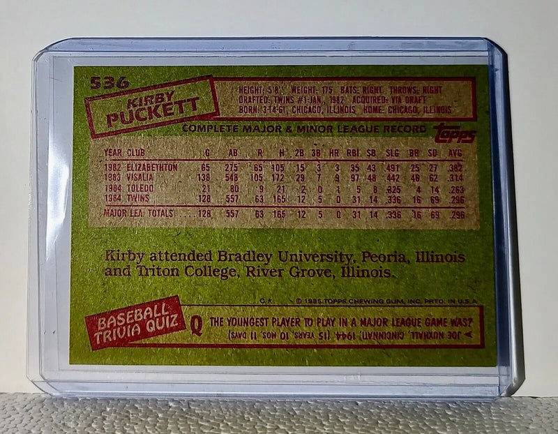 Kirby Puckett 1985 Topps MLB #536 Baseball Card Minnesota Twins - Baseball Card Single