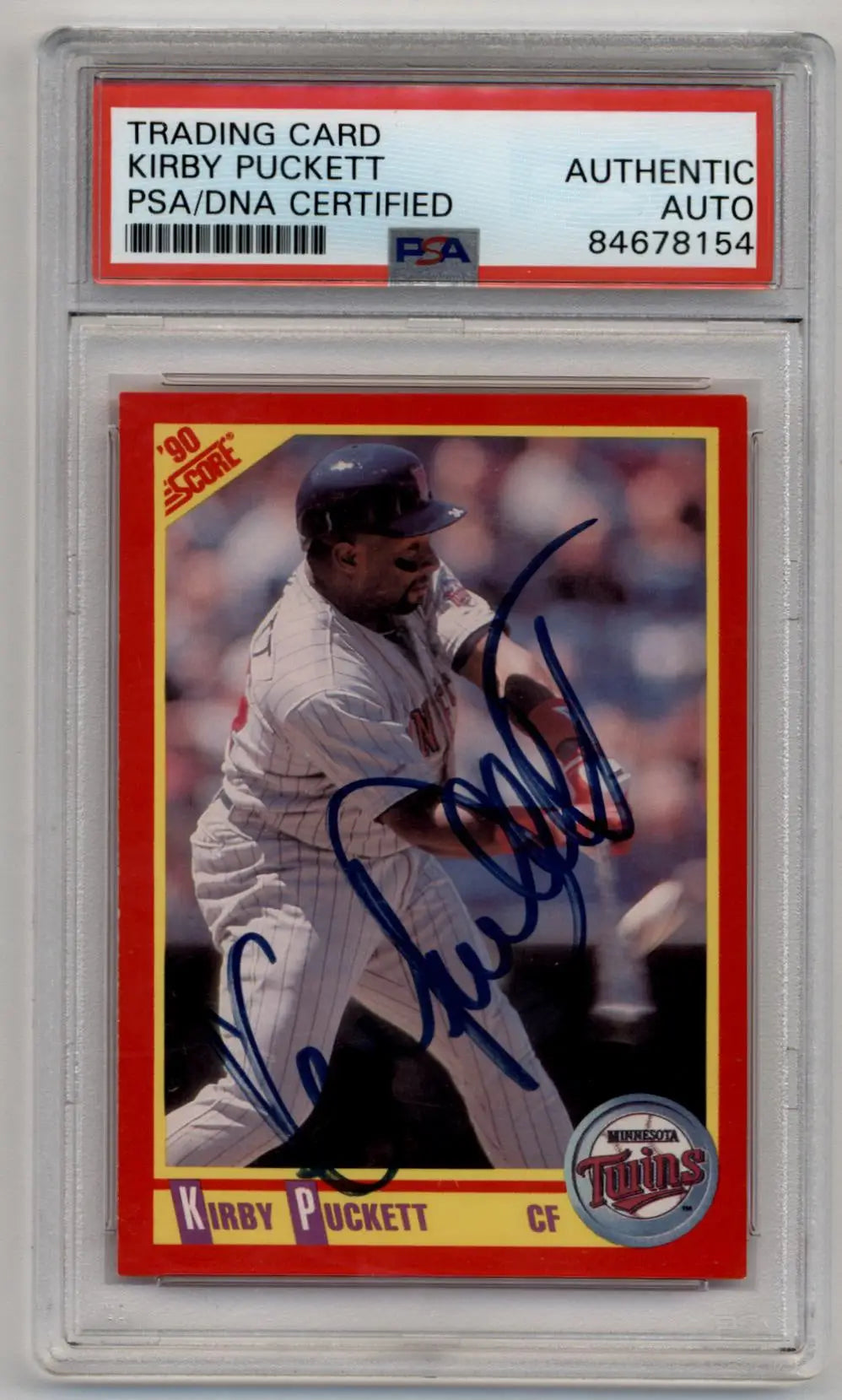 Kirby Puckett 1990 Score #400 Auto PSA/DNA certified baseball card in protective case