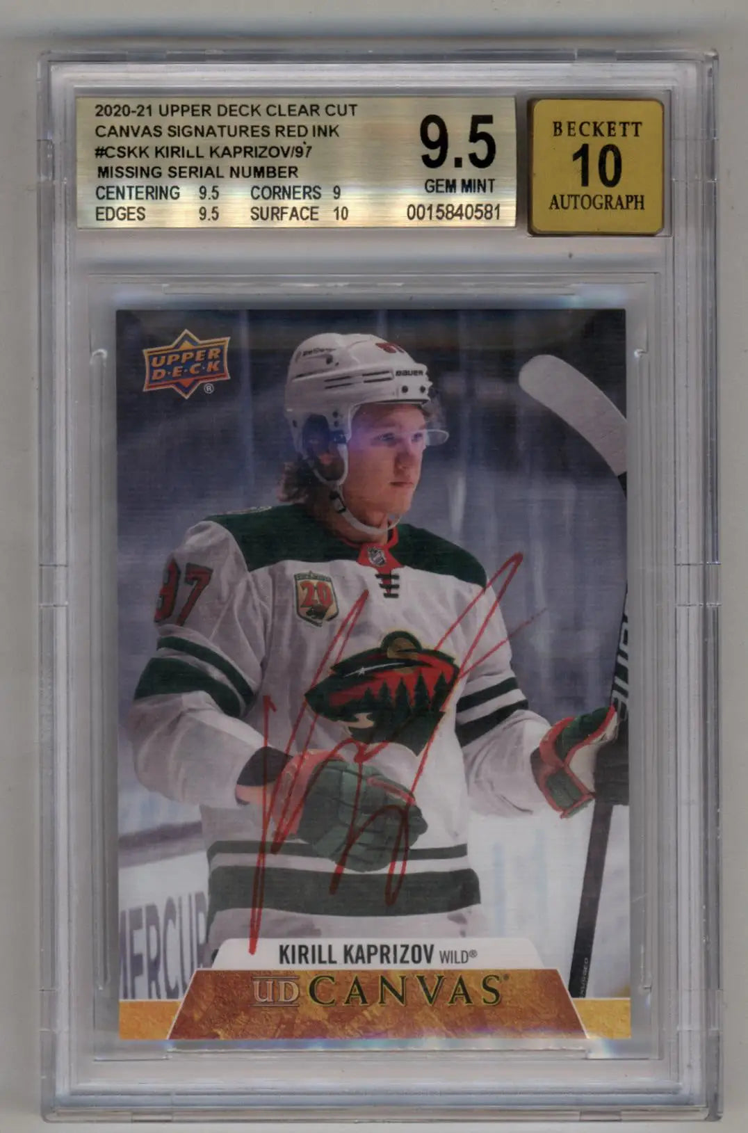 Kirill Kapizov 2020-21 Upper Deck Clear Cut Red Ink Auto BGS 9.5 Gem Mint - Hockey Card Single