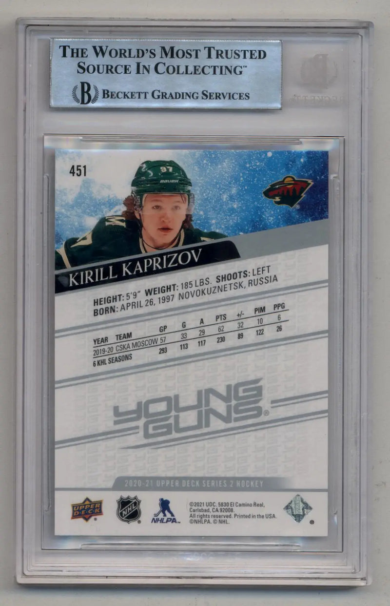 Kirill Kaprizov 2020-21 Upper Deck Young Gun #451 BGS Authenticated 5790 - Hockey Card Single