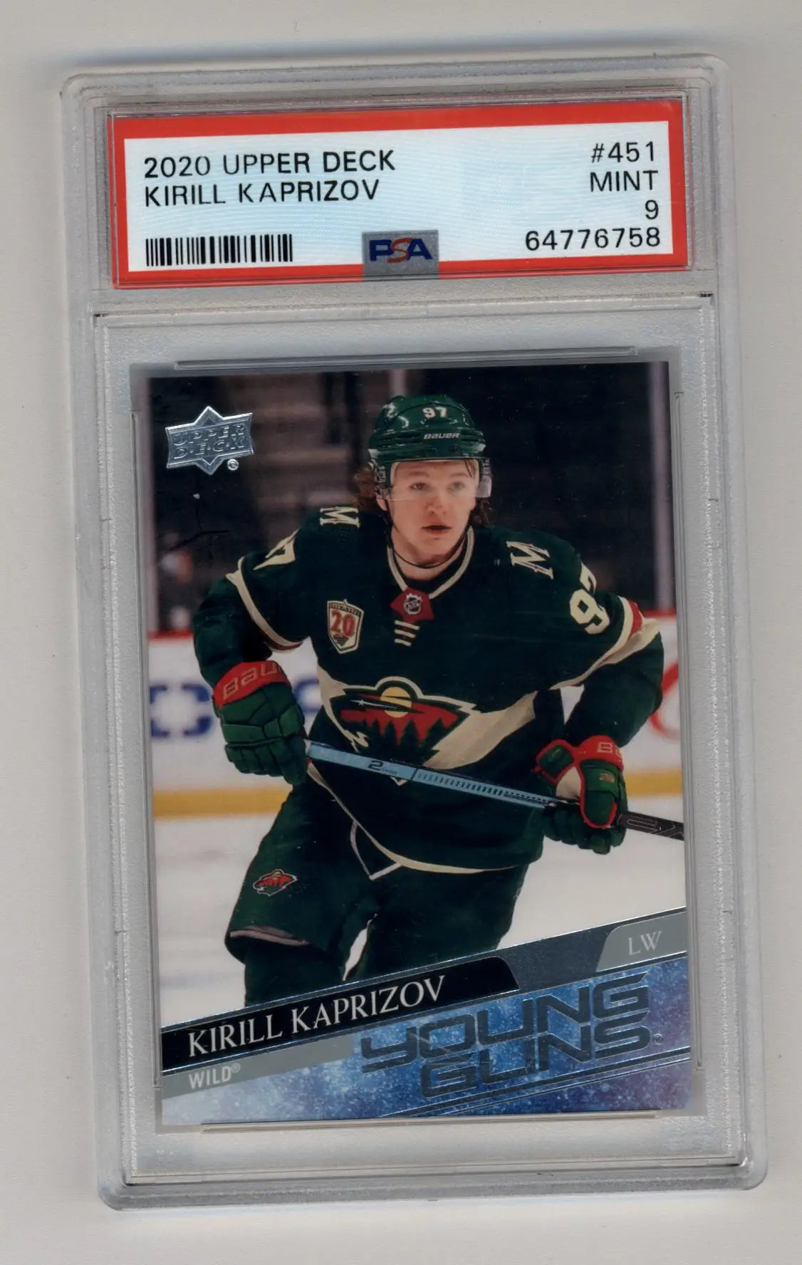 PSA-graded Kirill Kaprizov 2020 Upper Deck Young Gun Rookie hockey card Mint condition