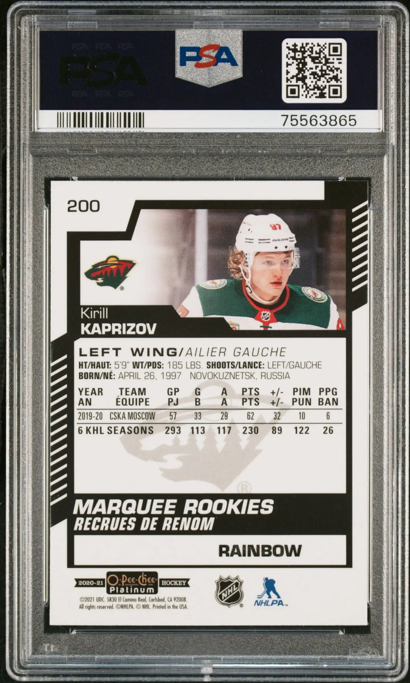 Kirill Kaprizov 2020 OPC Platinum #200 Rainbow PSA 10 Gem Mint - Hockey Card Single