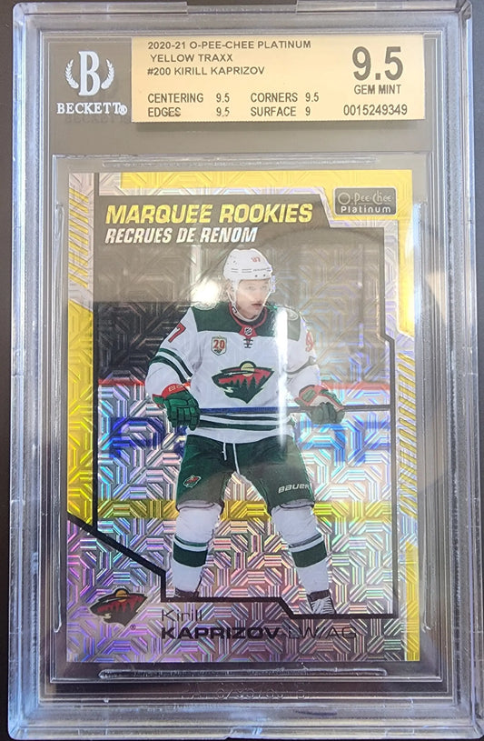 Kirill Kaprizov 2020 OPC Platinum Yellow Traxx #179/249 BGS 9.5 Gem Mint - Hockey Card Single
