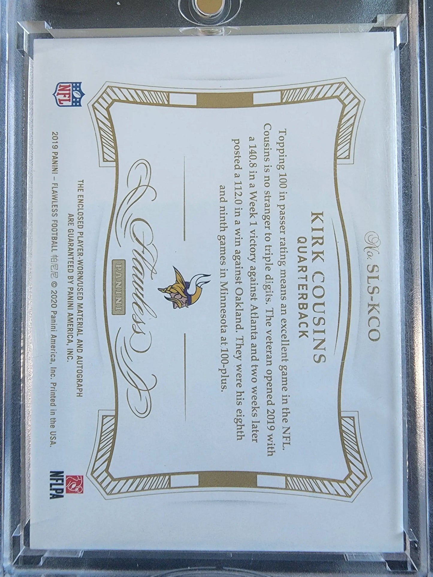 Kirk Cousins 2019 Panini Flawless NFL Shield 1/1 Auto - Football Card Single
