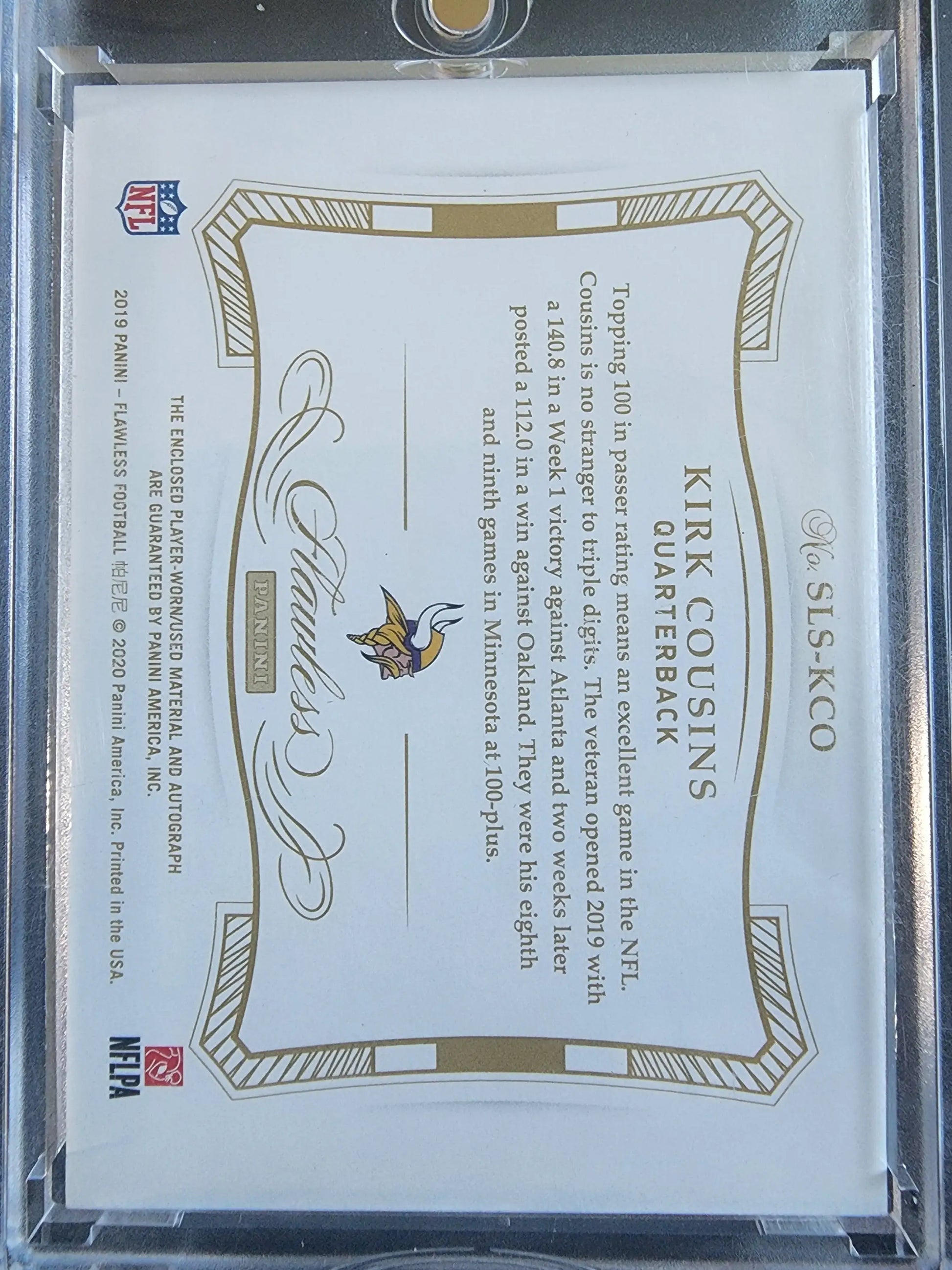 Kirk Cousins 2019 Panini Flawless NFL Shield 1/1 Auto - Football Card Single