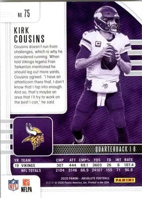 Kirk Cousins - 2020 Panini Absolute - #75 - Blue Football - Football Card Single