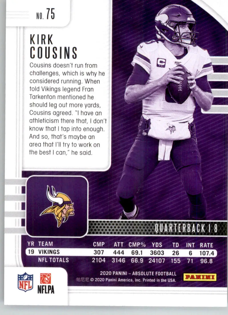 Kirk Cousins - 2020 Panini Absolute - #75 - Retail Football