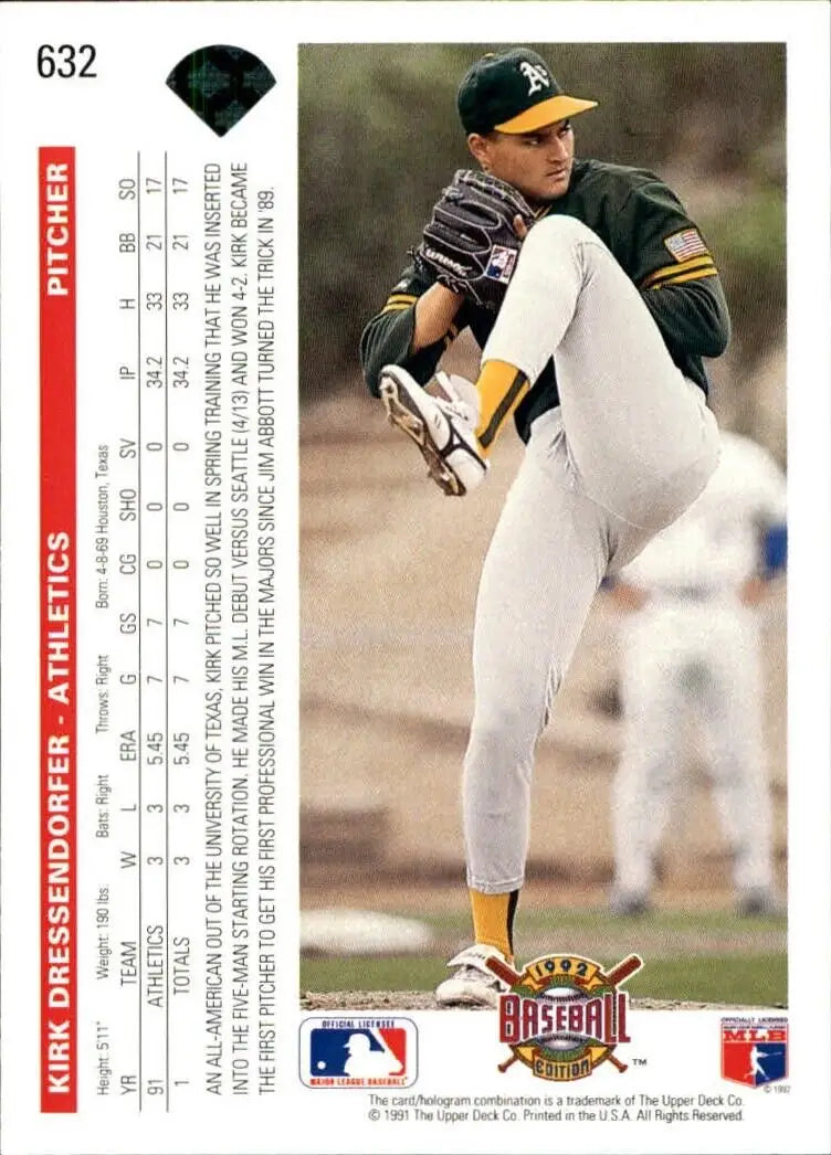 Kirk Dressendorfer 1992 Upper Deck MLB #632 Baseball Card Oakland Athletics