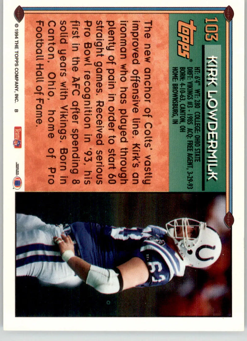 Kirk Lowdermilk - 1994 Topps - #103 - Special Effects Football - Football Card Single