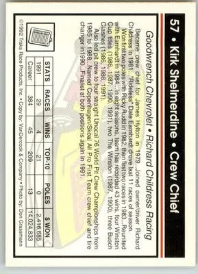 Kirk Shelmerdine - 1992 Traks - #57 - Racing - Racing Card Single