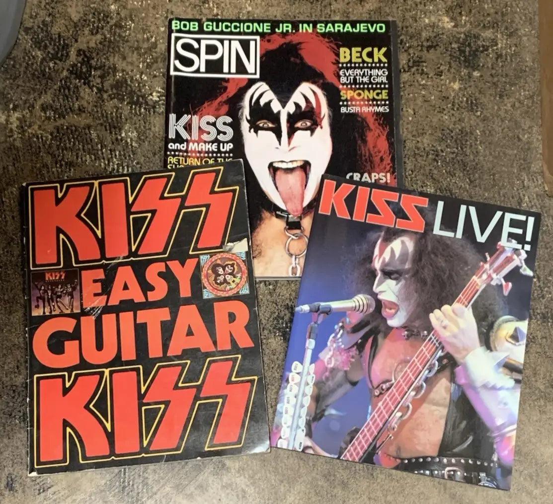 KISS Spin & Live! Photo Magazine Easy Guitar Guide Gene Simmons LOT (3) - Entertainment Memorabilia