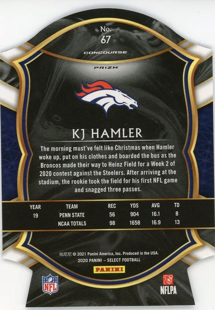 KJ Hamler Rookie 2020 Panini Select Concourse Blue Die Cut #67 Denver Broncos