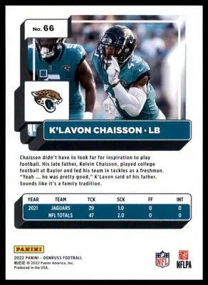 K’Lavon Chaisson 2022 Donruss #66 Jacksonville Jaguars - Football Card Single