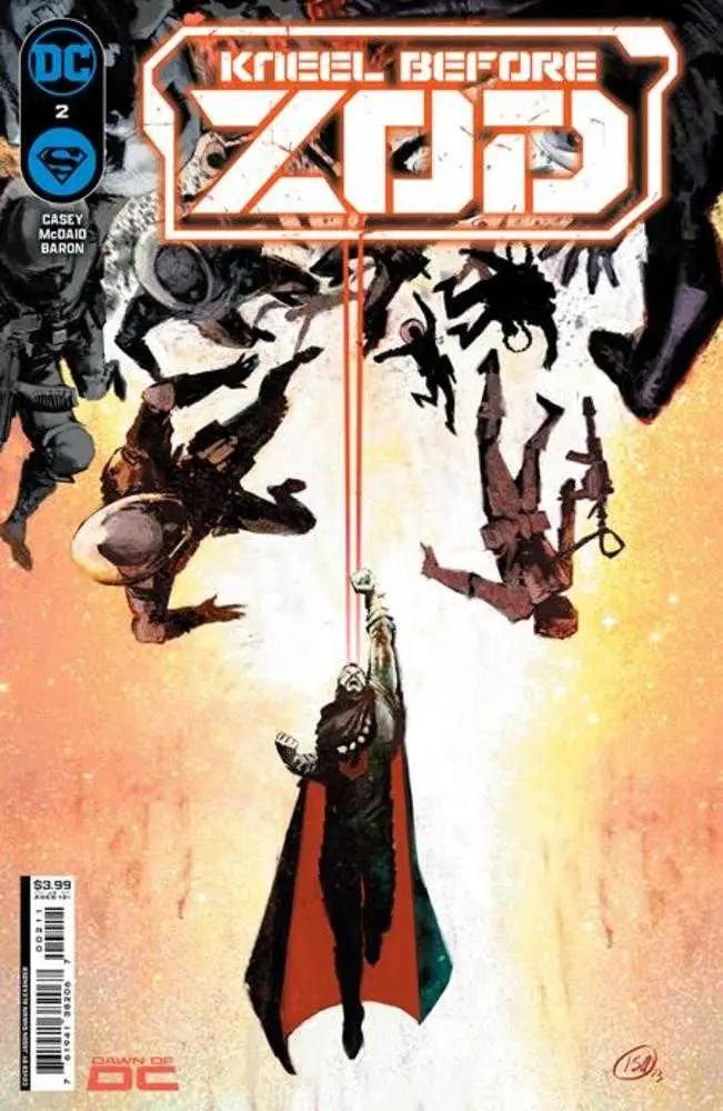 Comic book cover for Kneel Before Zod #2 with silhouetted figures in space, ideal for collectors