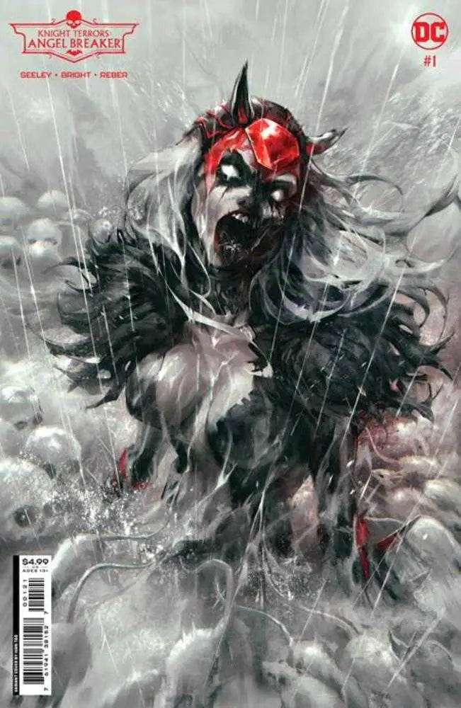 Dark figure with red eyes in mist on Knight Terrors Angel Breaker trading card cover