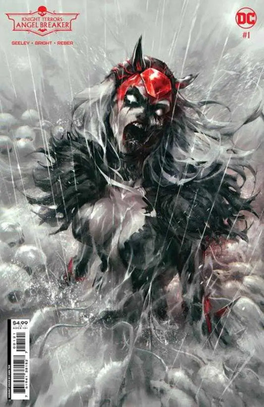 Dark figure with red eyes in mist on Knight Terrors Angel Breaker trading card cover