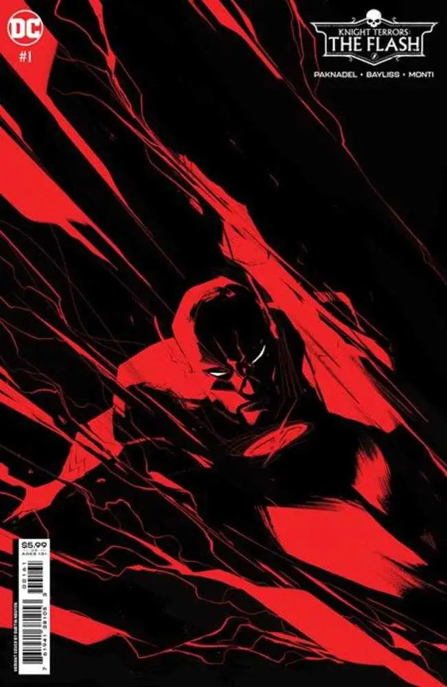 Silhouetted superhero amidst red lightning on Knight Terrors Flash #1 Midnight Variant